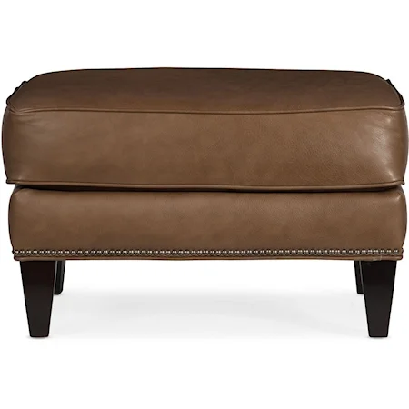 Transitional Leather Ottoman with Nailhead Trim