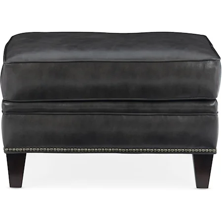 Transitional Leather Ottoman with Nailhead Trim