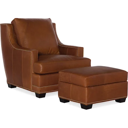 Transitional Leather Chair and Ottoman Set