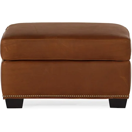 Transitional Leather Ottoman with Nailhead Trim