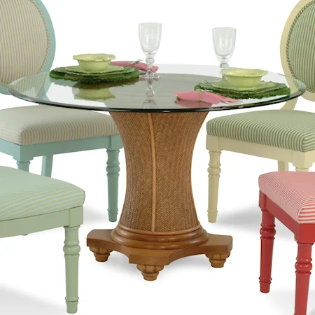 Tropical Round Glass Table with Wicker Pedestal