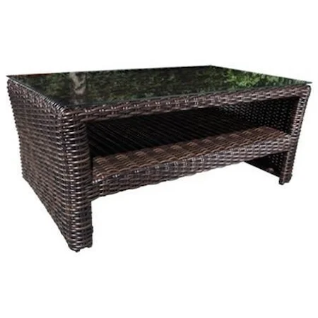 Wicker Coffee Table with Glass Top