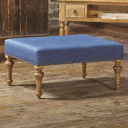 Customizable Rectangular Ottoman with Tufting & Bronze Nailheads