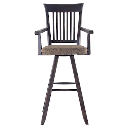 Customizable 30" Upholstered Slat Back Swivel Bar Stool