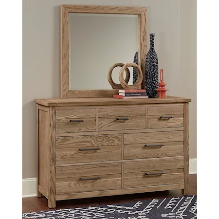 Transitional Solid Wood 7-Drawer Dresser with Mirror