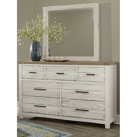 Transitional Solid Wood 7-Drawer Dresser with Mirror