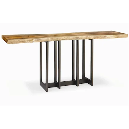 Natural Edge Slab Console with Polished Stainless Steel Base