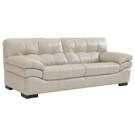 Contemporary Tufted Back Sofa with Exposed Wood Legs