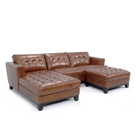 Tufted Leather Sectional Sofa Group With Ottoman