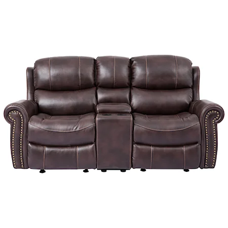 Reclining Loveseat with Rolled Arms and Console