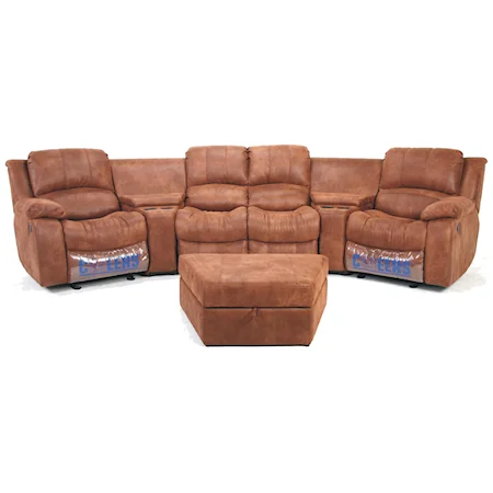 Motion 4-Person Theater Seating with Storage Consoles and Cupholders