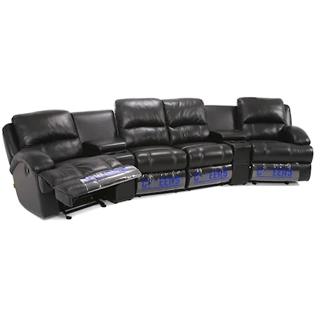 Casual Curved Theater Sectional with Storage and Cupholders