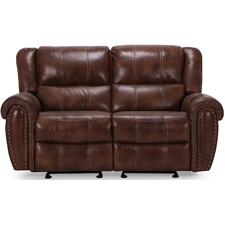 Casual Power Reclining Loveseat with Nailhead Trim