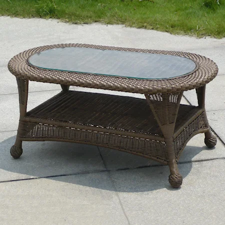 Cocoa Woven Oval Outdoor Coffee Table with Glass Top