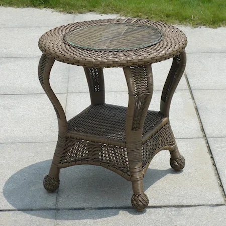 Cocoa Woven Oval Outdoor End Table with Glass Top