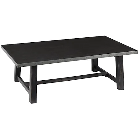 Black Hand Distressed Coffee Table with Trestle Base