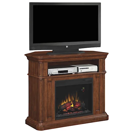 43" Premium Pecan Corner Media Mantle With 23" Electric Fireplace Insert