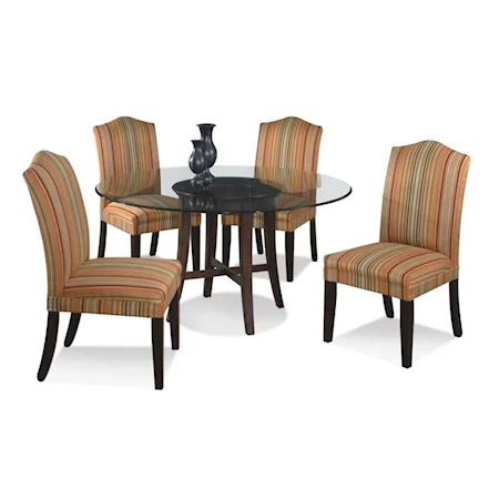 5-Piece Contemporary Round Glass Table and Upholstered Chairs Set