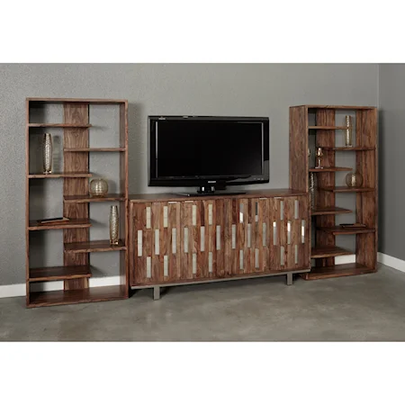 TV Wall Unit with Mirror Accented Doors