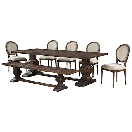 7-Piece Table and Chair Set with Bench