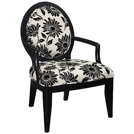 Exposed Wood Accent Chair with Black and White Floral Upholstery