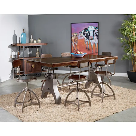 Industrial 7-Piece Pub Dining Table and Chair Set with Adjustable Height