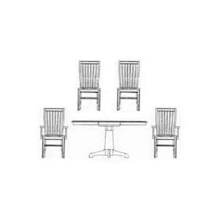 62" Round Top Table and Four Slat Back Chairs