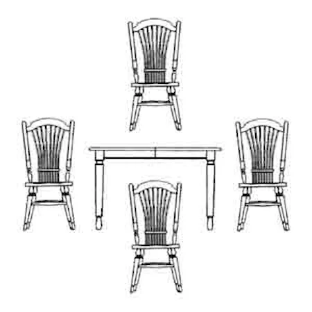 66" Rectangular Leg Table and Four Sheath Header Back Side Chairs