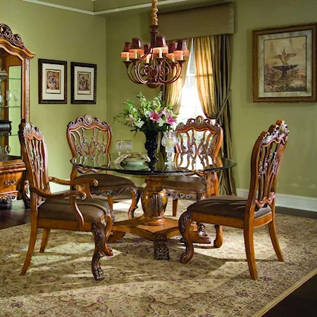 Medium Fruitwood Round Dining Table and Chairs