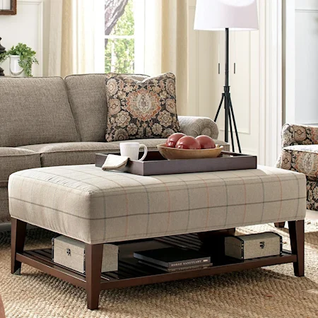 Storage Cocktail Ottoman with Wood Shelf and Removable Tray