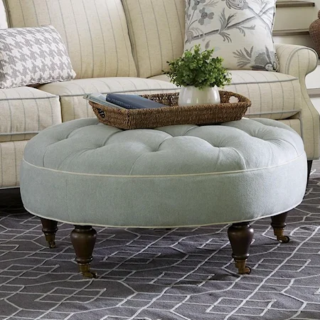 Traditional Round Ottoman with Button Tufting and Casters