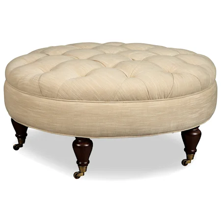 Traditional Round Ottoman with Button Tufting and Casters