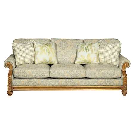 Casual Sofa Sleeper with Exposed Wood Carved Details