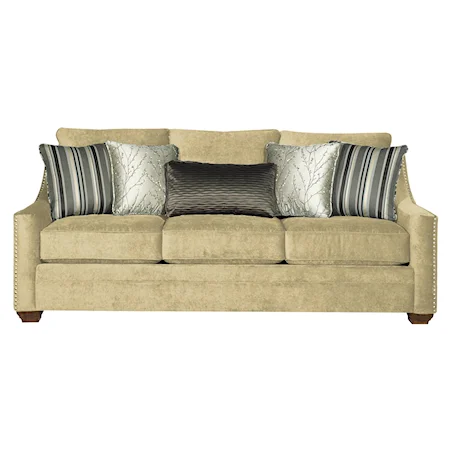 Casual Fabric Sofa with Track Arms and Nail Head Trim