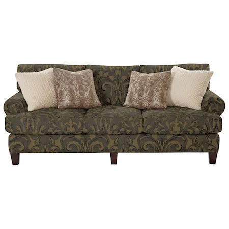 Transitional Sofa with Rolled Panel Arms and Vintage Tack Nailheads