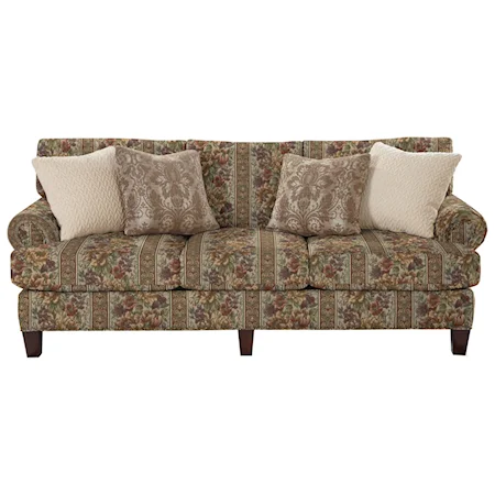 Transitional Sofa with Rolled Panel Arms and Vintage Tack Nailheads