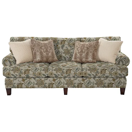 Transitional Sofa with Rolled Panel Arms and Vintage Tack Nailheads