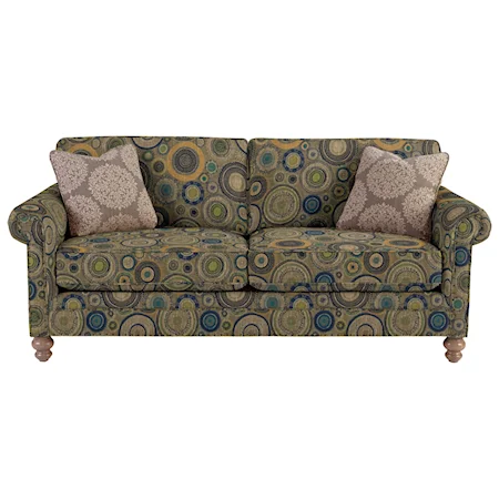 Traditional Sofa with Rolled Arms and Vintage Tack Nailheads