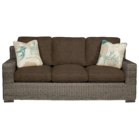 Coastal Wicker-Framed Sofa with Loose Cushions
