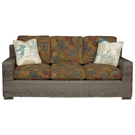 Coastal Wicker-Framed Sofa with Loose Cushions