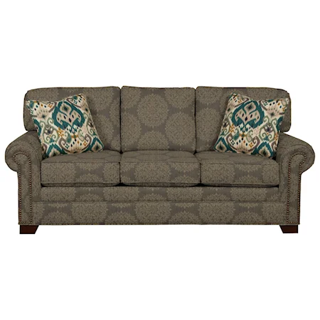 Transitional Sleeper Sofa with Large Rolled Arms and Brass Nailheads