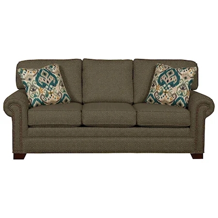 Transitional Sleeper Sofa with Large Rolled Arms and Brass Nailheads