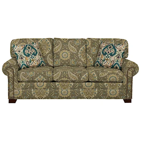 Transitional Sleeper Sofa with Large Rolled Arms and Brass Nailheads