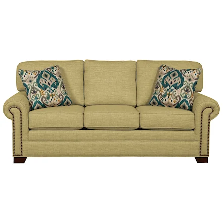 Transitional Sleeper Sofa with Large Rolled Arms and Brass Nailheads