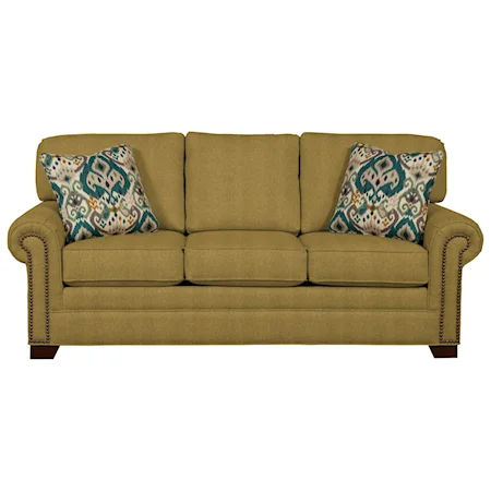 Transitional Sleeper Sofa with Large Rolled Arms and Brass Nailheads