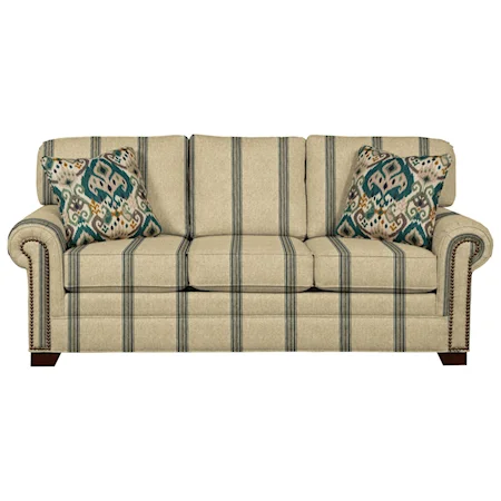 Transitional Sleeper Sofa with Large Rolled Arms and Brass Nailheads