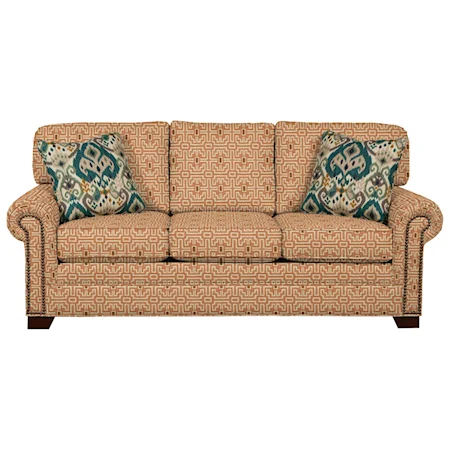 Transitional Sleeper Sofa with Brass Nailheads and Memory Foam Mattress