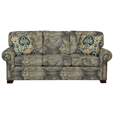 Transitional Sleeper Sofa with Brass Nailheads and Memory Foam Mattress