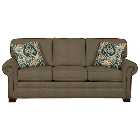 Transitional Sleeper Sofa with Brass Nailheads and Memory Foam Mattress