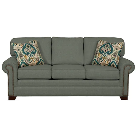 Transitional Sleeper Sofa with Brass Nailheads and Memory Foam Mattress